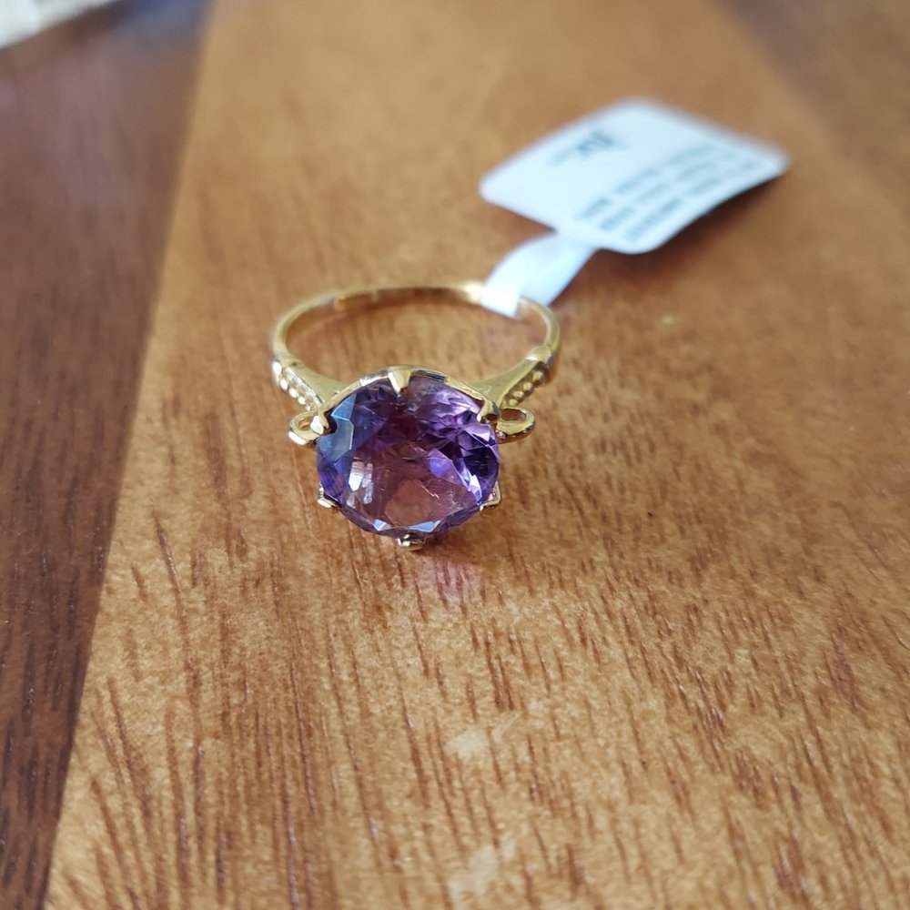 5ct Amethyst set in 18k Gold over Sterling Ring Sz 9.5 - Picture 2 of 7